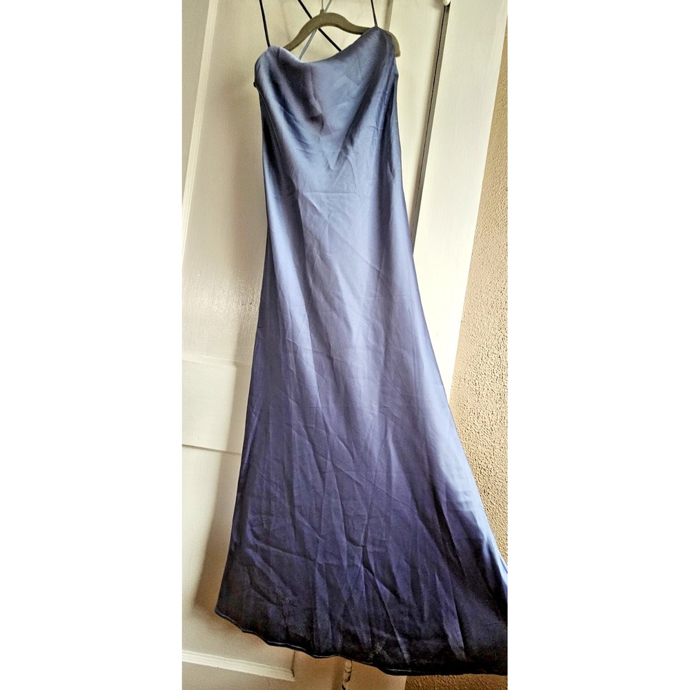 NWT HELLO MOLLY Sophia back crisscross strappy blue satin maxi dress US4